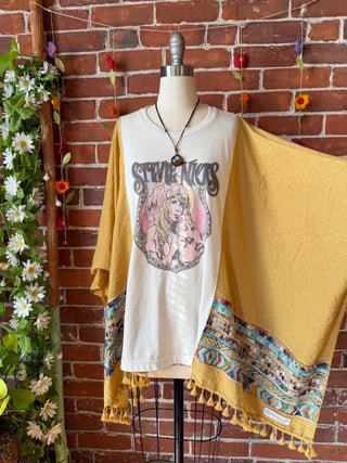 Stevie Nicks Inspired Golden Yellow Tassel Embroidered Poncho