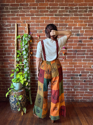 Juniper Earth Print Patchwork Wide Leg Overalls
