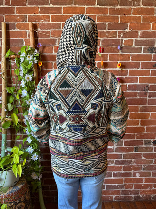 Autumn Stroll Kilim Inspired Patchwork Pullover Hoodie