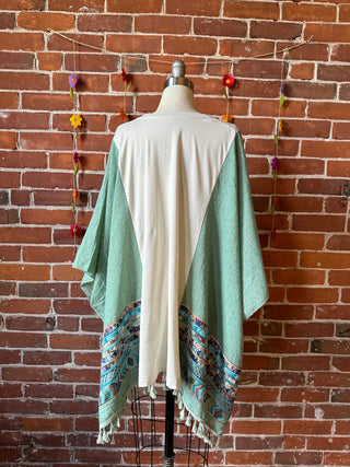 Mystical Stevie Nicks Inspired Sage Embroidered Tassel Poncho