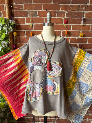 OOAK Spring Collection - Upcycled Flower Patchwork Kantha Poncho Top 🌼