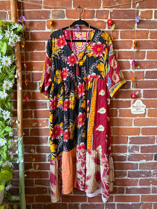 Coffee In The Morning Kantha Dress - Fits up to 3X - 100% Cotton- Fair Trade Made