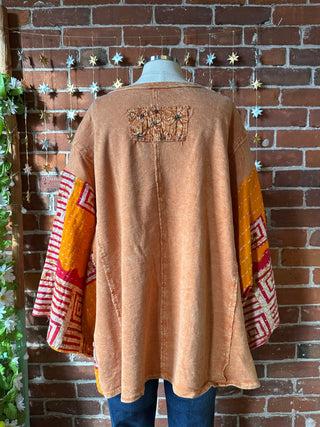 OOAK Autumn Collection - Upcycled Flower Patchwork Trapeze Style Bell Sleeve Kantha Top 🌼