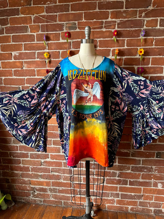 Led Zeppelin Inspired Botanical Flowy Bell Sleeve Tie Dye Top - LIMITED RELEASE