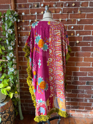 Sierra Dreams Upcycled Cotton Kantha Poncho Tunic Top with Pockets