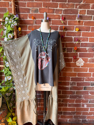 Rolling Stones Inspired Tie Dye Sage Embroidered Hi Lo Top