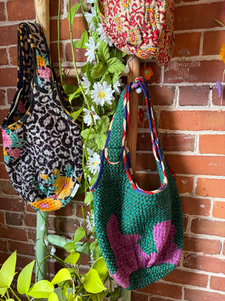 Quinn Mystery Print Quilted Kantha Tote Bag Handbag - Fair Trade Made