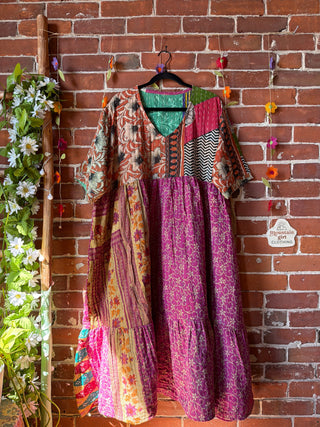 Coffee In The Morning Kantha Dress - Fits up to 3X - 100% Cotton- Fair Trade Made