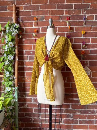 OOAK Summer Collection- Upcycled Floral Burn Out Butterfly Wrap Top - Size Medium