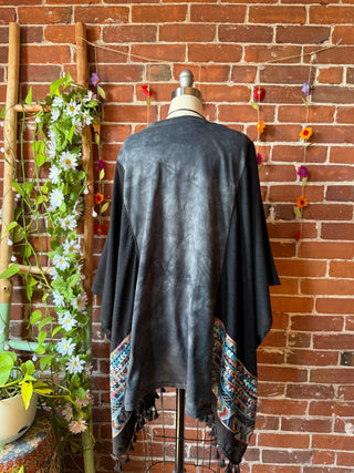 Grateful Dead Inspired Batik Stealie Embroidered Black Poncho