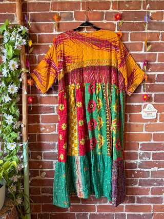 Coffee In The Morning Kantha Dress - Fits up to 3X - 100% Cotton- Fair Trade Made