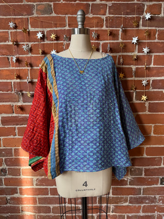 Cosmic Drift Reversible Kantha Poncho Top