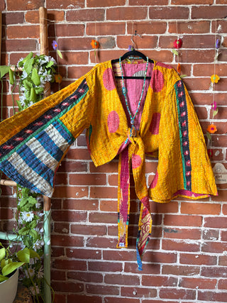 Plus Size Nova Kantha Reversible Bell Sleeve Wrap Top- 100% Cotton - Fair Trade Made