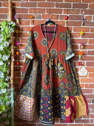 Coffee In The Morning Kantha Dress - Fits up to 3X