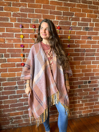 The Softest Farmers Market Fringe Poncho - Earthy Mauve + Lavender