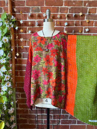 OOAK Autumn Collection - Upcycled Flowy Kantha Poncho Top