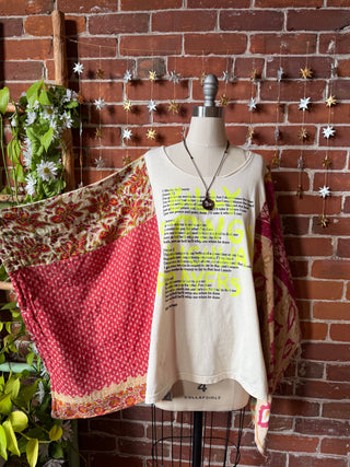 OOAK Winter Collection- Upcycled Billy Strings Highway Prayers Lyrics Kantha Poncho Top