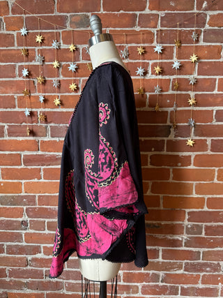 Paisley Artemis Batik Poncho Top - Pink/Black