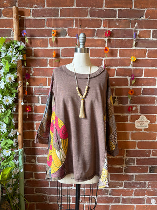 OOAK Summer Collection - Upcycled Kantha Peace Sign Patch Patchwork Poncho Style Top ☮️