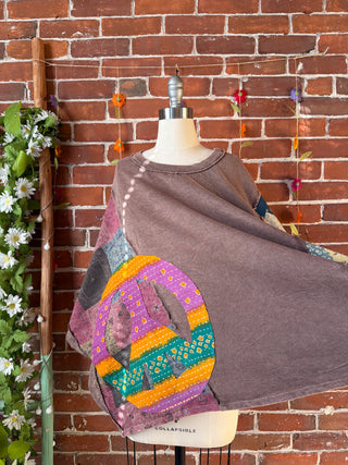 OOAK Autumn Collection - Upcycled Peace Sign Patch Patchwork Poncho Style Top ☮️
