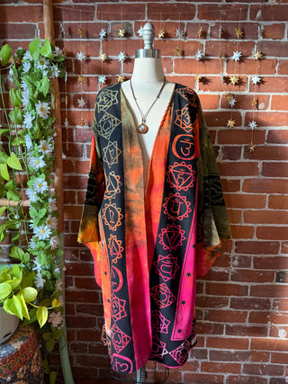 OOAK Autumn Collection - Upcycled Tapestry Chakra Tie Dye Bell Sleeve Robe