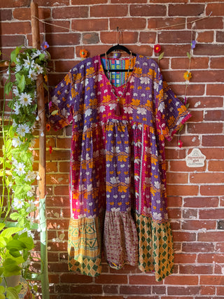 Coffee In The Morning Kantha Dress - Fits up to 3X - 100% Cotton- Fair Trade Made