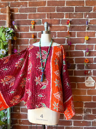 OOAK Spring Collection - Reversible Cosmic Drift Kantha Poncho Top - 2 Tops in 1