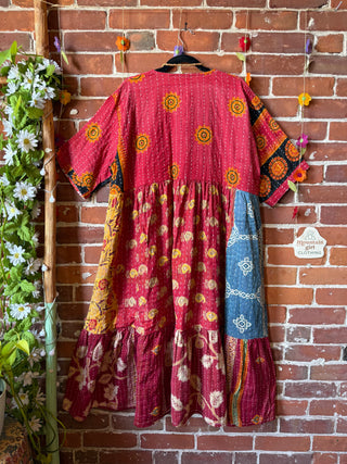 Coffee In The Morning Kantha Dress - Fits up to 3X - 100% Cotton- Fair Trade Made