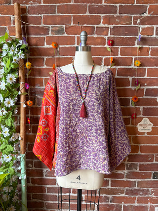 OOAK Spring Collection - Reversible Cosmic Drift Kantha Poncho Top - 2 Tops in 1!