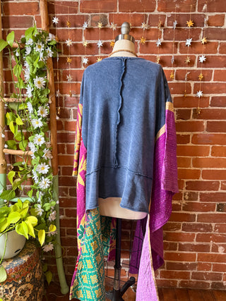 OOAK Winter Collection - Kantha Front Wrap Hi Lo Poncho Top