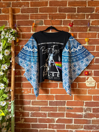 OOAK Autumn Collection- Upcycled Cropped Brit Pink Floyd Tribute BandTapestry Poncho Tee