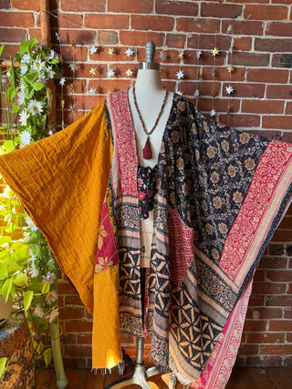 OOAK Autumn Collection-Reversible Stardust Kantha Ruana Jacket With Pockets