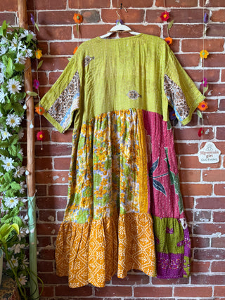 Coffee In The Morning Kantha Dress - Fits up to 3X - 100% Cotton- Fair Trade Made