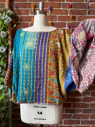 OOAK Summer Collection - Reversible Cosmic Drift Kantha Poncho Top - 2 Tops in 1