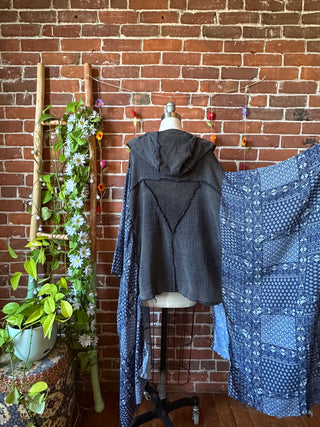 OOAK Autumn Collection- Upcycled Cotton Gauze Hi Lo Hoodie Poncho
