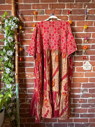 Coffee In The Morning Kantha Dress - Fits up to 3X - 100% Cotton- Fair Trade Made