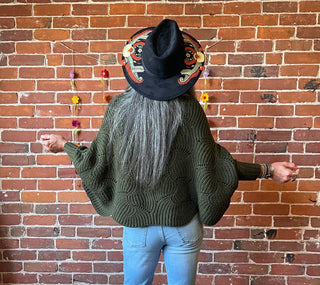 The Coffee Shop Moss Green Poncho Pullover Sweater