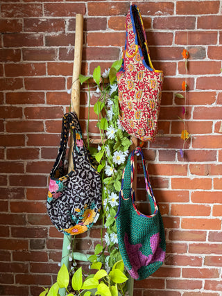 Quinn Mystery Print Quilted Kantha Tote Bag Handbag - Fair Trade Made