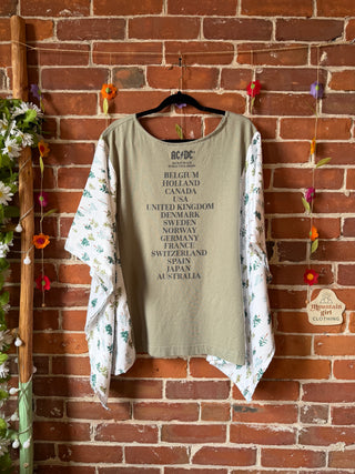 OOAK Autumn Collection- Upcycled AC/DC Inspired Pine Tree Print Poncho Tee