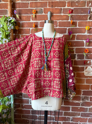 OOAK Spring Collection - Reversible Cosmic Drift Kantha Poncho Top - 2 Tops in 1
