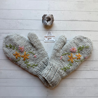 Floral Vine Fleece Lined Wool Mittens / Gloves - Fair Trade Made-Final Sale