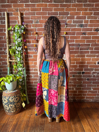 Fields of Joy Multicolored Patchwork Skirt with Pockets- Fair Trade Made