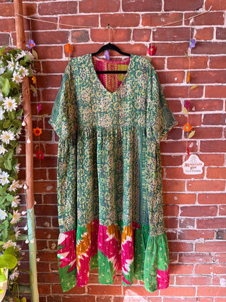 Coffee In The Morning Kantha Dress - Fits up to 3X - 100% Cotton- Fair Trade Made
