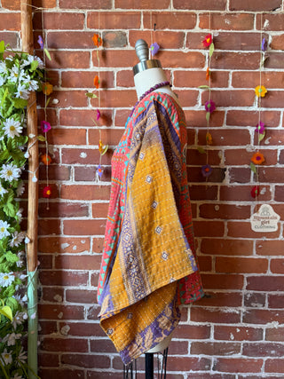 OOAK Summer Collection - Reversible Cosmic Drift Kantha Poncho Top with Luna Butterfly- 2 Tops in 1