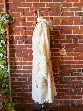 Autumn Leaf Washed 100% Cotton Hoodie Kimono Robe  - Fair Trade Made
