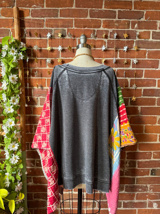 OOAK Autumn Collection- Upcycled Led Zeppelin Inspired Kantha Poncho Sweatshirt