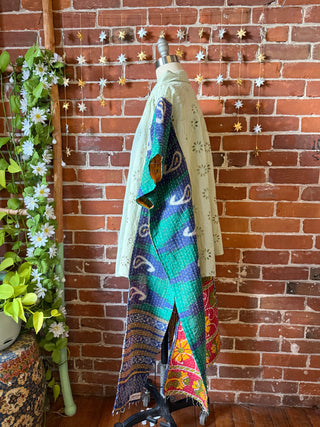 OOAK Autumn Collection - Upcycled Eyelet Button Up Hi Lo Kantha Poncho Top