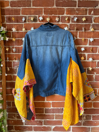 OOAK Autumn Collection- Birdsong Kantha Denim Wing Style Poncho Jacket