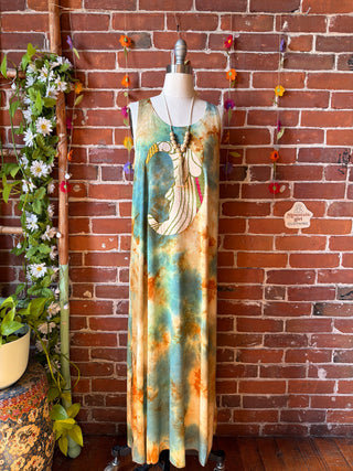 OOAK Spring Collection - Tie Dye Callisto Kantha Crescent Moon Tank Top Maxi Dress