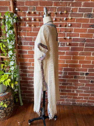 100% Cotton Cream Woven Fringe Kimono Robe